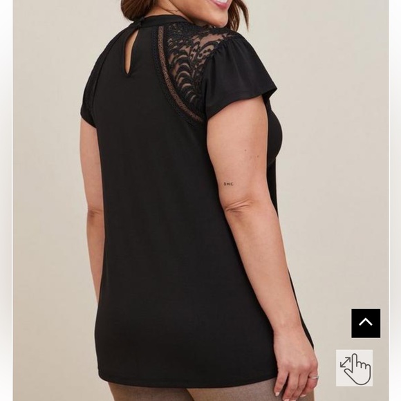 Studio Crepe Jersey Mock Neck Lace Inset Top - Picture 3 of 10